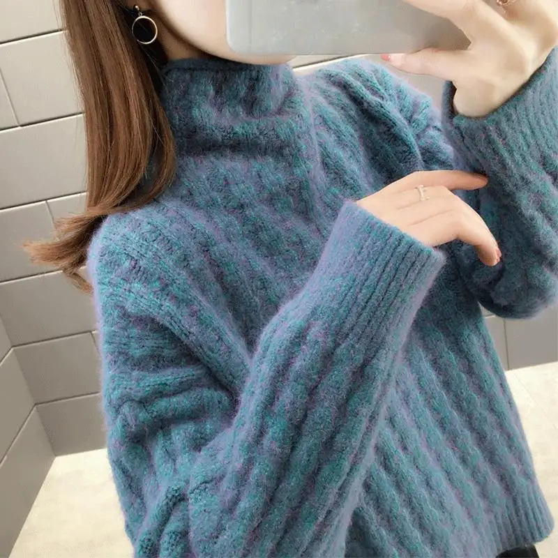 Fashion Turtleneck Knitted Solid Color All-match Sweater Women\'s Clothing 2022 Autumn New Casual Pullovers Loose Sweet Tops