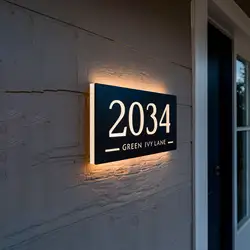 LED Backlit House Number Sign Modern Illuminated Address Plaque Personalized House Sign Lighted Address Plaque