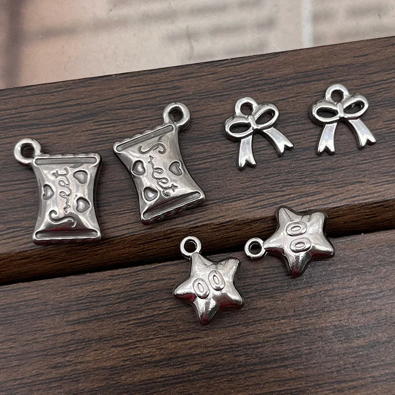 50Pcs/Lot Stainless Steel Cute Candy Charms Bow Pendants Niche Handmade Supplies DIY Jewelry Making Accessories for Necklaces