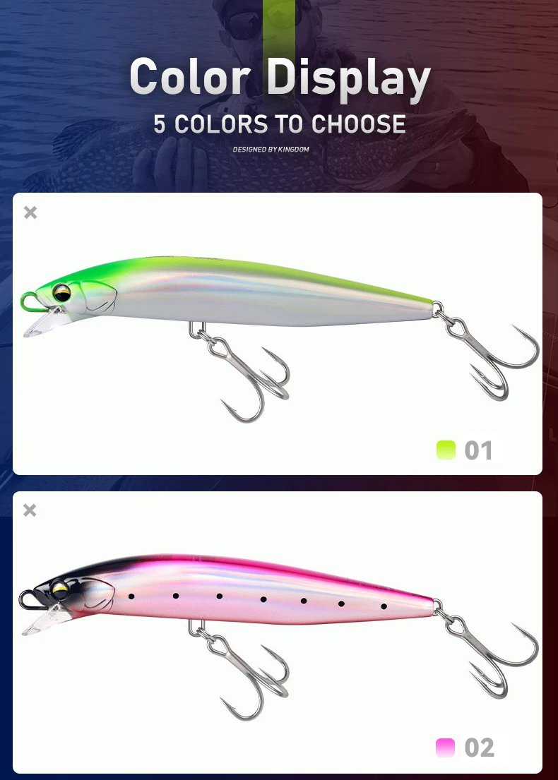 KINGDOM Sinking Minnow Angelköder, 38 g, 140 mm, Salzwasser-Langwurf-Angelköder, künstlicher harter Seebait für Ozean, Seebarsch – Detail 8