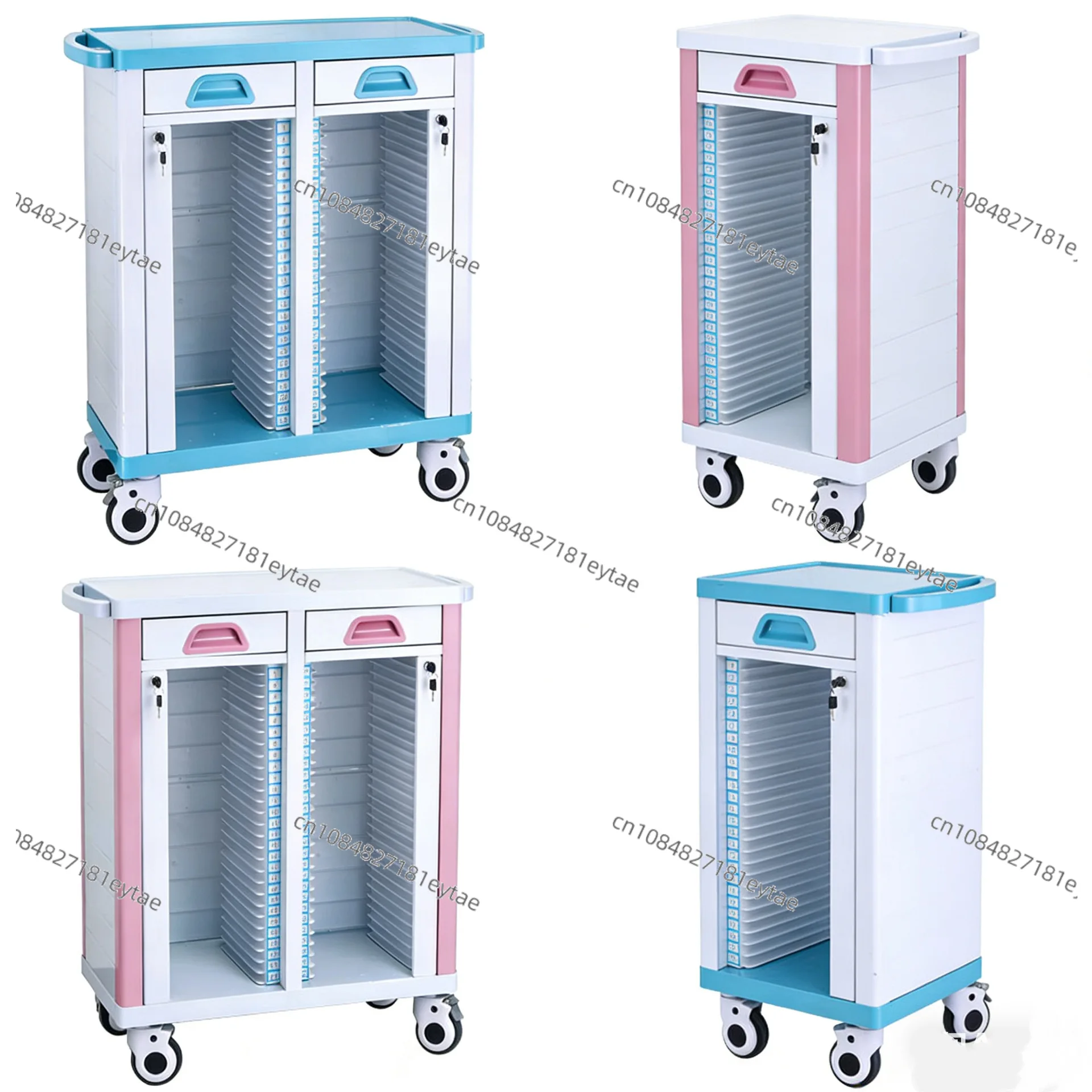 ABS Medical Record Trolley Nursing Home File Cabinet A4 Document Storage Cart Double Row for Hospital Office