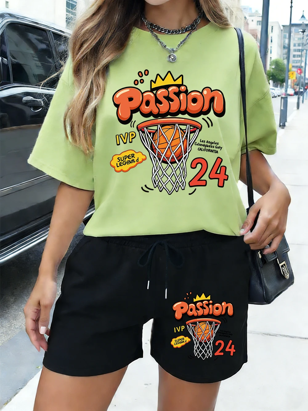 

Basketball Passion 24 Jersey Prints Cotton Tops Shorts Womens Casual 2 Pieces Set T-Shirts Pants Summer Oversized O-Neck Clothes