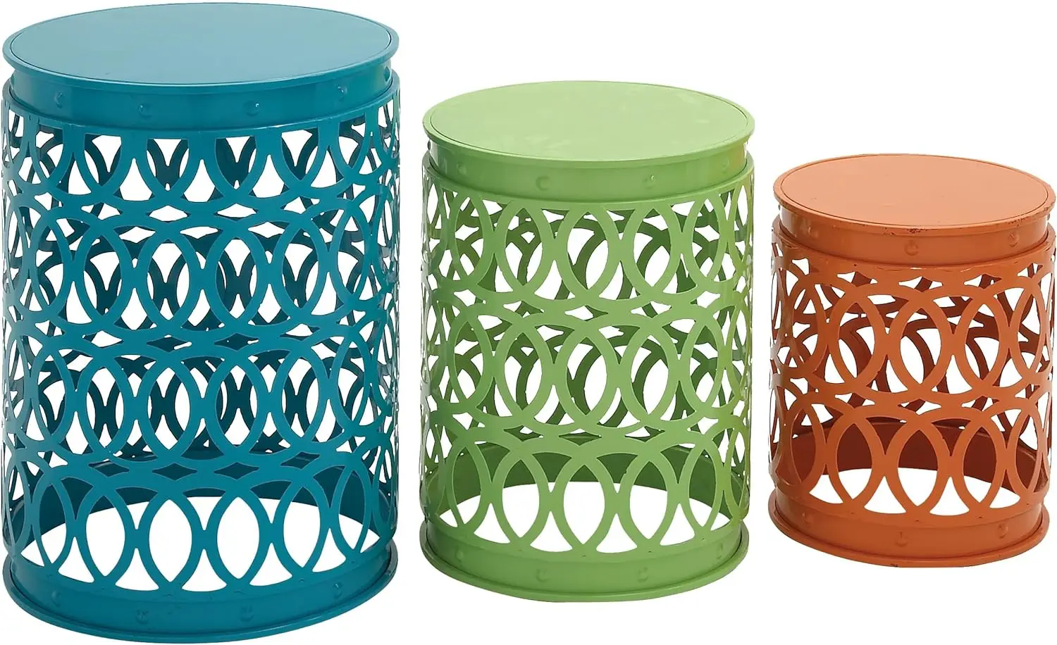 Coastal Metal Indoor/Outdoor Accent, Set of 3 Side Table Multi Colored