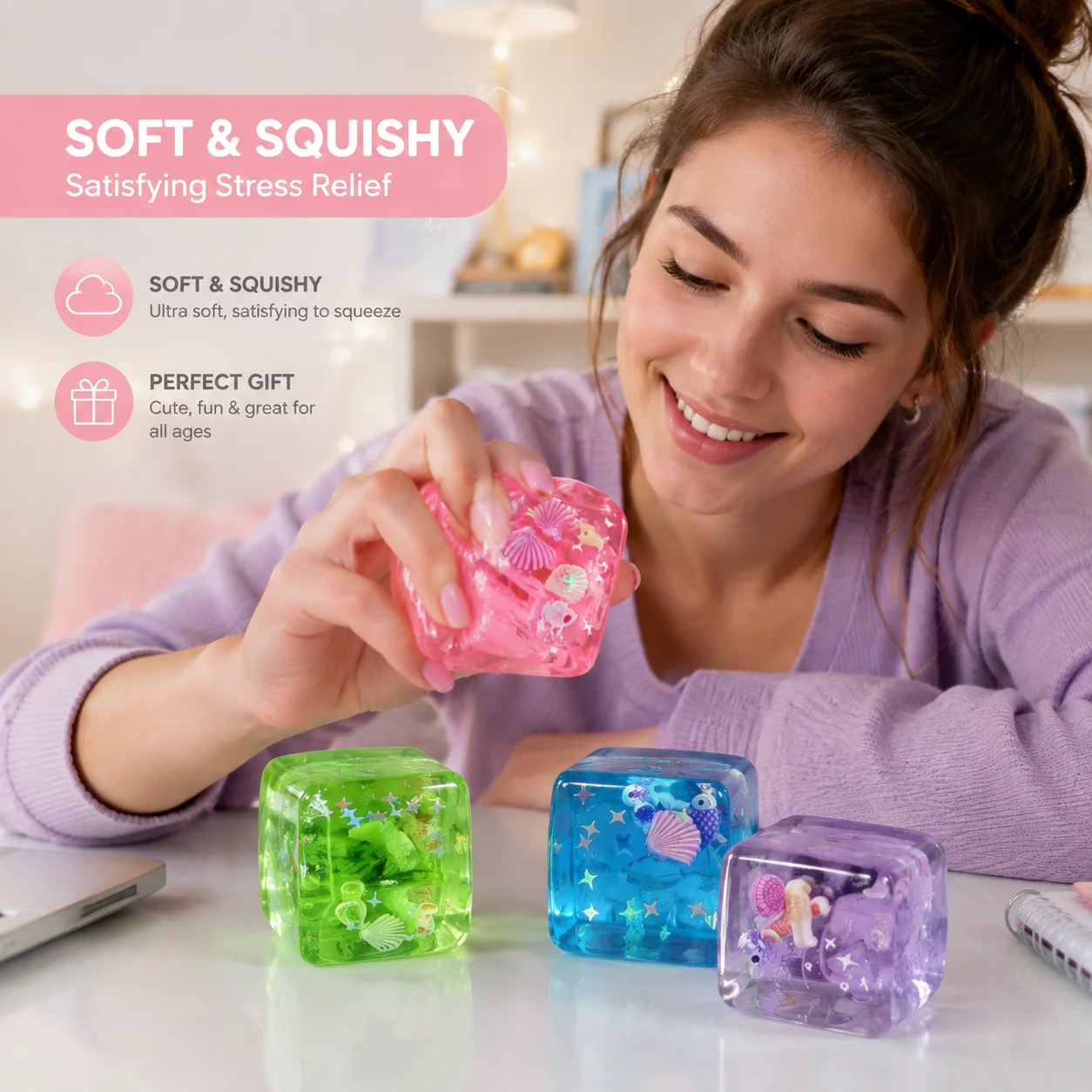 Overseas Hot Selling Maltose Squishy Ocean Cube Slow Rising Stress Relief Squeeze Toy Cute Palm Sized Decompression Gadget