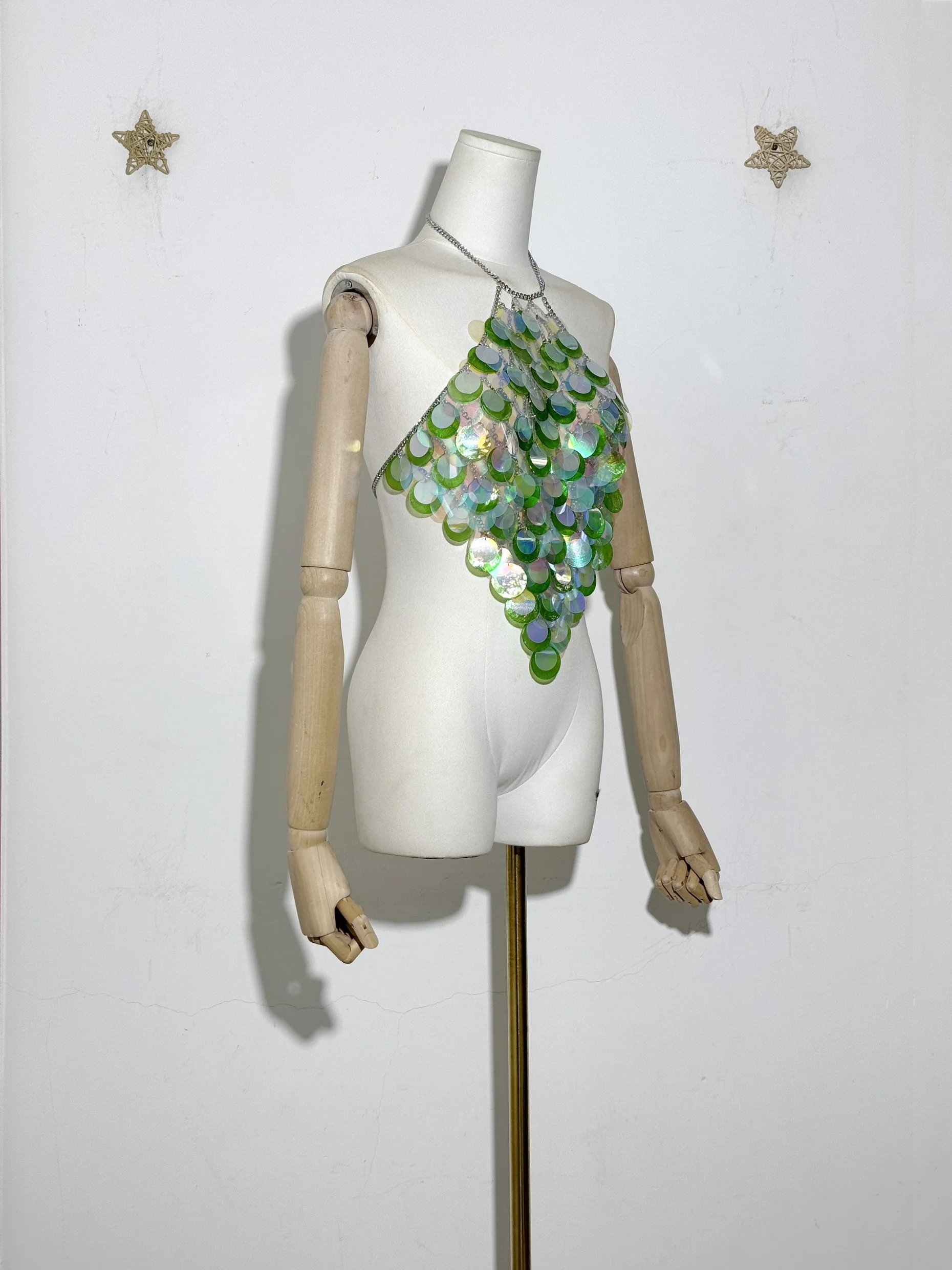 Romantico ridotto donna nuovo stile fatto a mano conchiglia con paillettes backless halter canotta gilet hot sexy pancia catena costumi da bagno