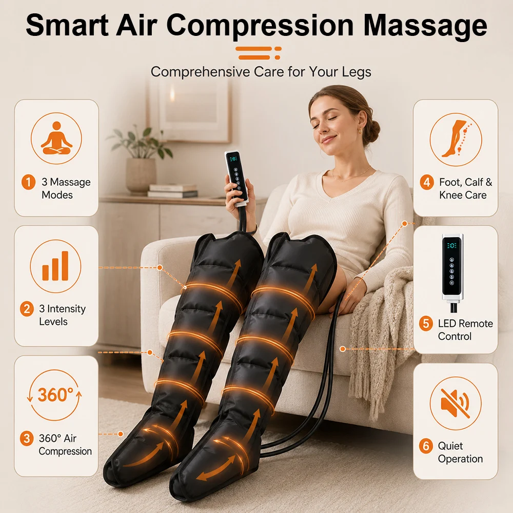 Remote‑Controlled Air Pressure Leg & Foot Massage Boots, Kneading Squeeze Compression Massager for Deep Calf Muscle Relaxation