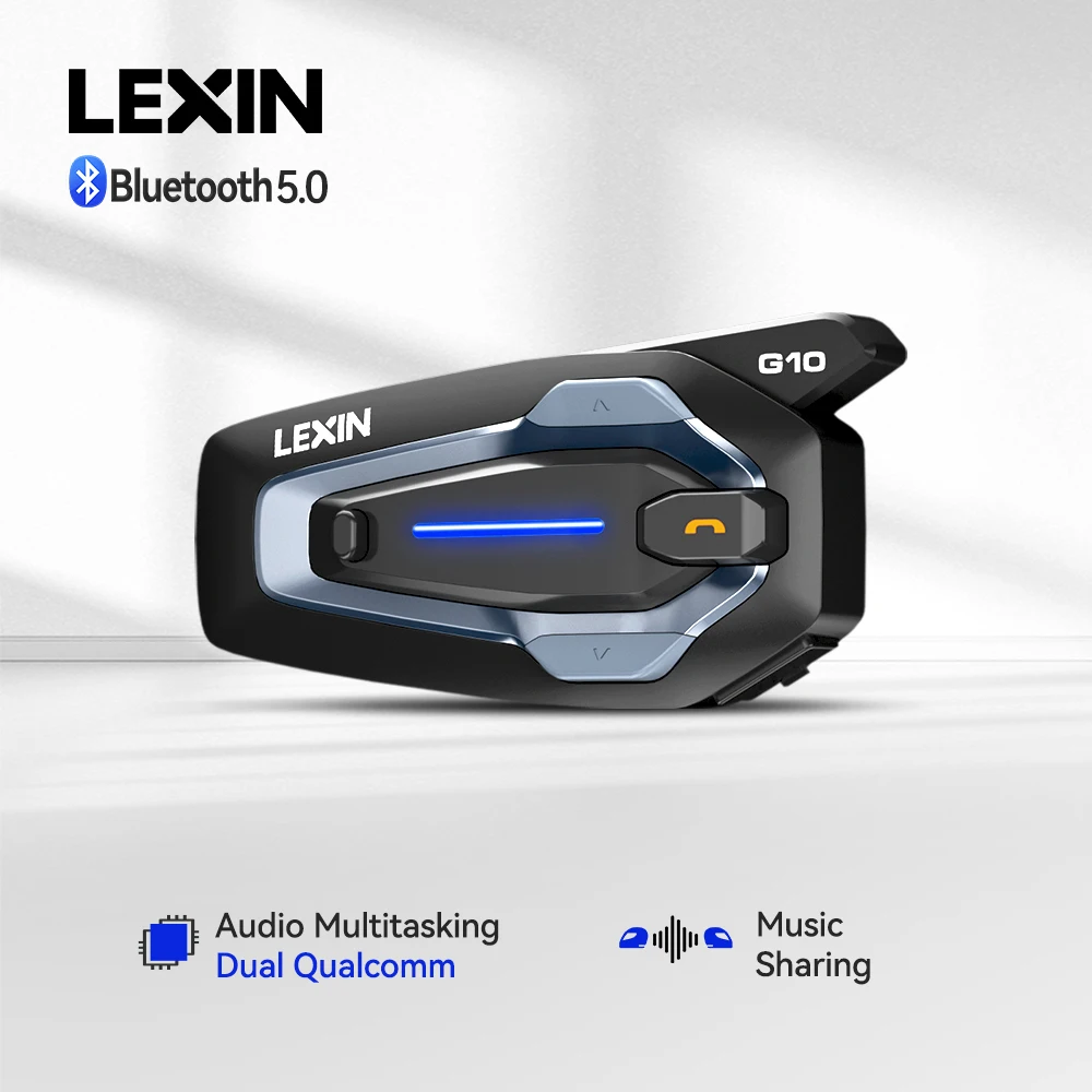 NEW-LEXIN G10 Bluetooth-Motorradhelm-Intercom, 8 Fahrer, Ein-Klick-Pairing-Verbindung, parallele Audio-Intercom und Musik-Streaming.