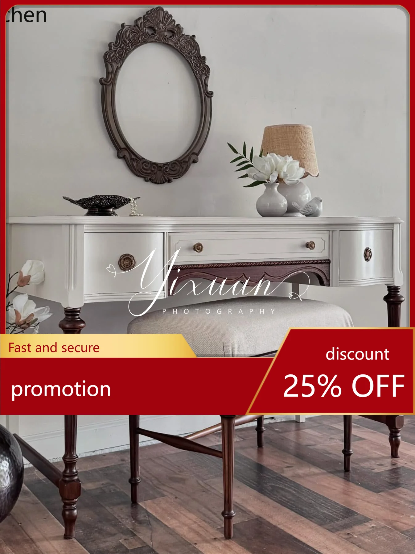 

ZML Solid Wood Vintage Bedroom Dressing Table Makeup Table Furniture Set