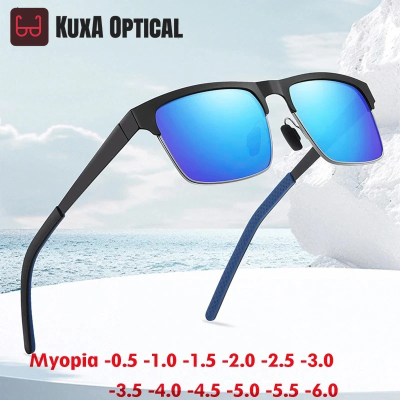 

KUXA квадратные солнцезащитные очки для близорукости из сплава, мужские поляризационные фотохромные очки для вождения, UV400, оптика, очки по рецепту от -0,50 до -6,0