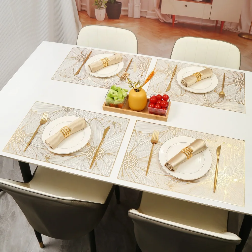 

Light Luxury PVC Meal Mat Rectangle Anti-slip Drain Mat Heat Insulation Lotus Dinning Table Mat Home Hotel Decoration