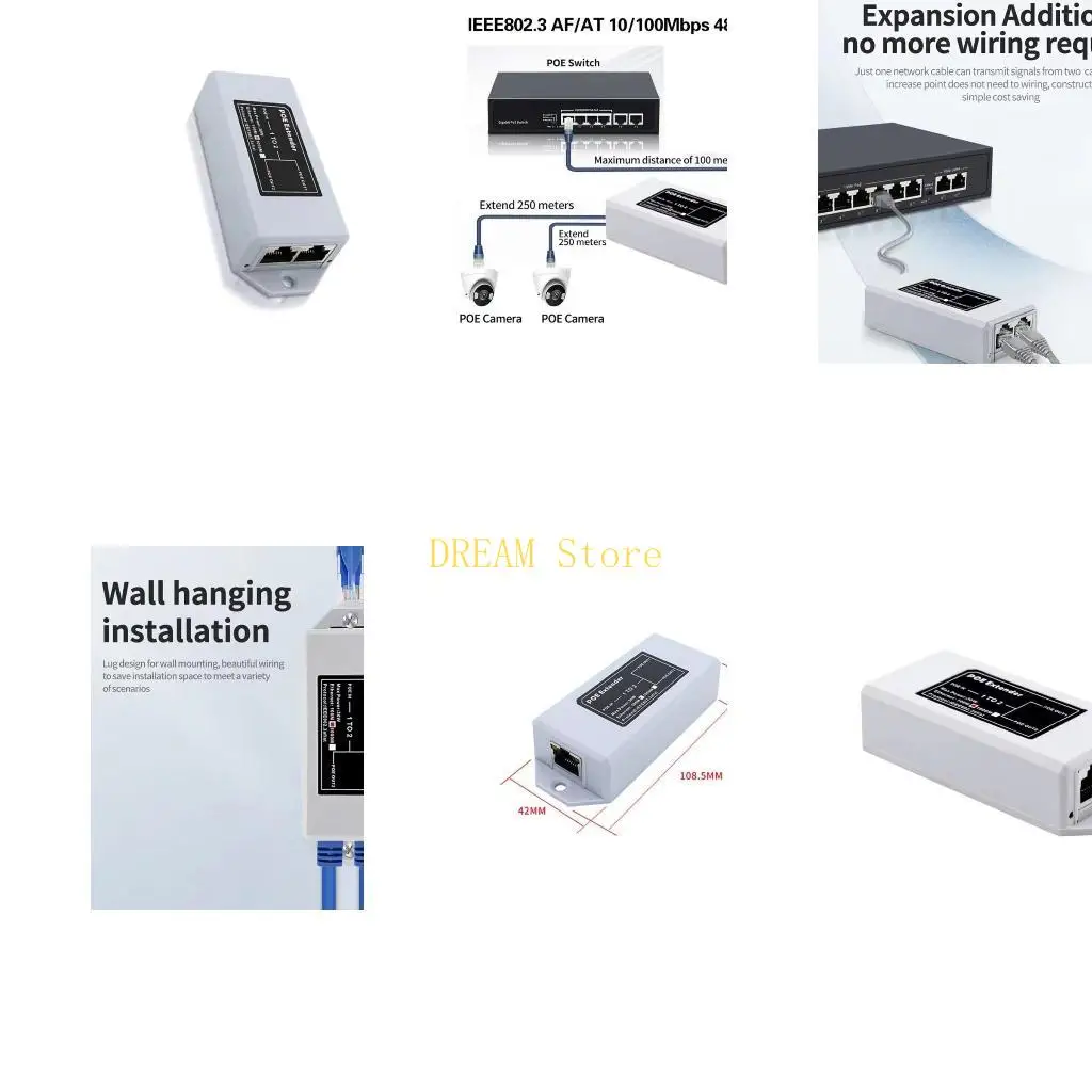 

Compactly POE Networking Repeaters 1 to 2 Port 30W Wall Mounted Ethernet POE Extender for Home Systems CAT5,CAT5E best sale
