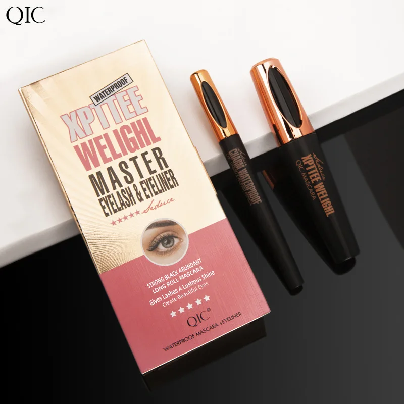 4D Mascara Thick Slender Curly Waterproof and Sweatproof 24h Lasting Effect Without Smudge 2in1 Mascara & Eyeliner Pen Tools