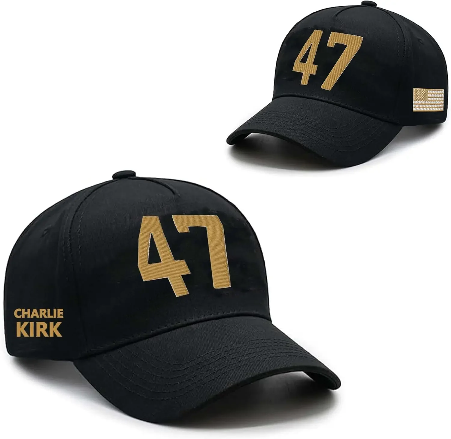 

Charlie Kirk Hat Gold Embroidery USA 47 Baseball Cap for Men Women Republican Gift Hats Black