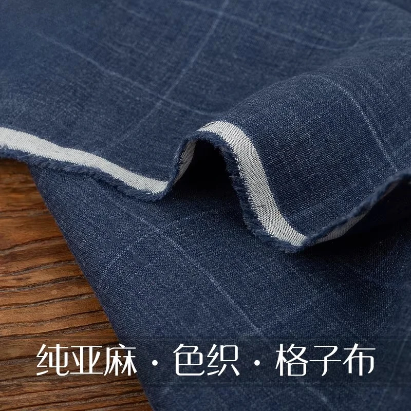 

1 метр чистой льняной ткани в клетку с окрашенной пряжей для костюмов и пиджаков