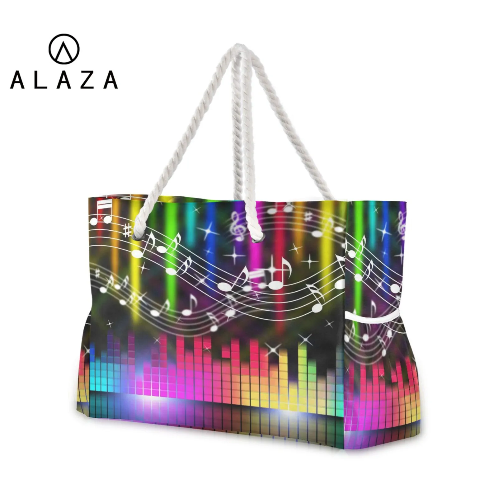 Fashion Folding Beach Bags Women Large Size Handbag Tote Ladies Casual Musical Note Print Shoulder Bag Beach Bolsa Feminina