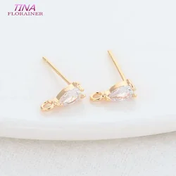 3*8.5MM 14K Gold Color Plated Brass with Zircon Drop Stud Earrings Pins High Quality Diy Jewelry Findings Accessories