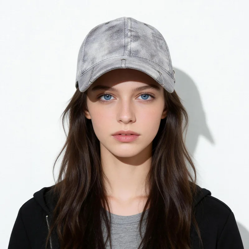 Women's Japanese Retro Vintage Tie Dye Baseball Cap Spring Summer Gradient Duckbill Sun Hat Large Head Circumference