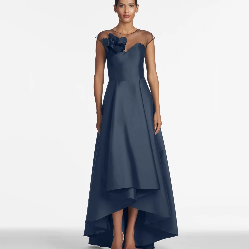 

Customized Vintage Elegant A Line Formal Occasion Dress O Neck Flower Wedding Party Gowns Cap Sleeve Mother Dress For Wedding