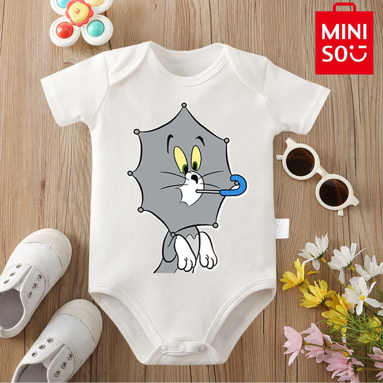 

MINISO Tom and Jerry 100% Cotton Cute Print Bodysuit Baby Soft Cloths Gift for Baby Onesie Jumpsuit for 0 To 12 Months Newborn