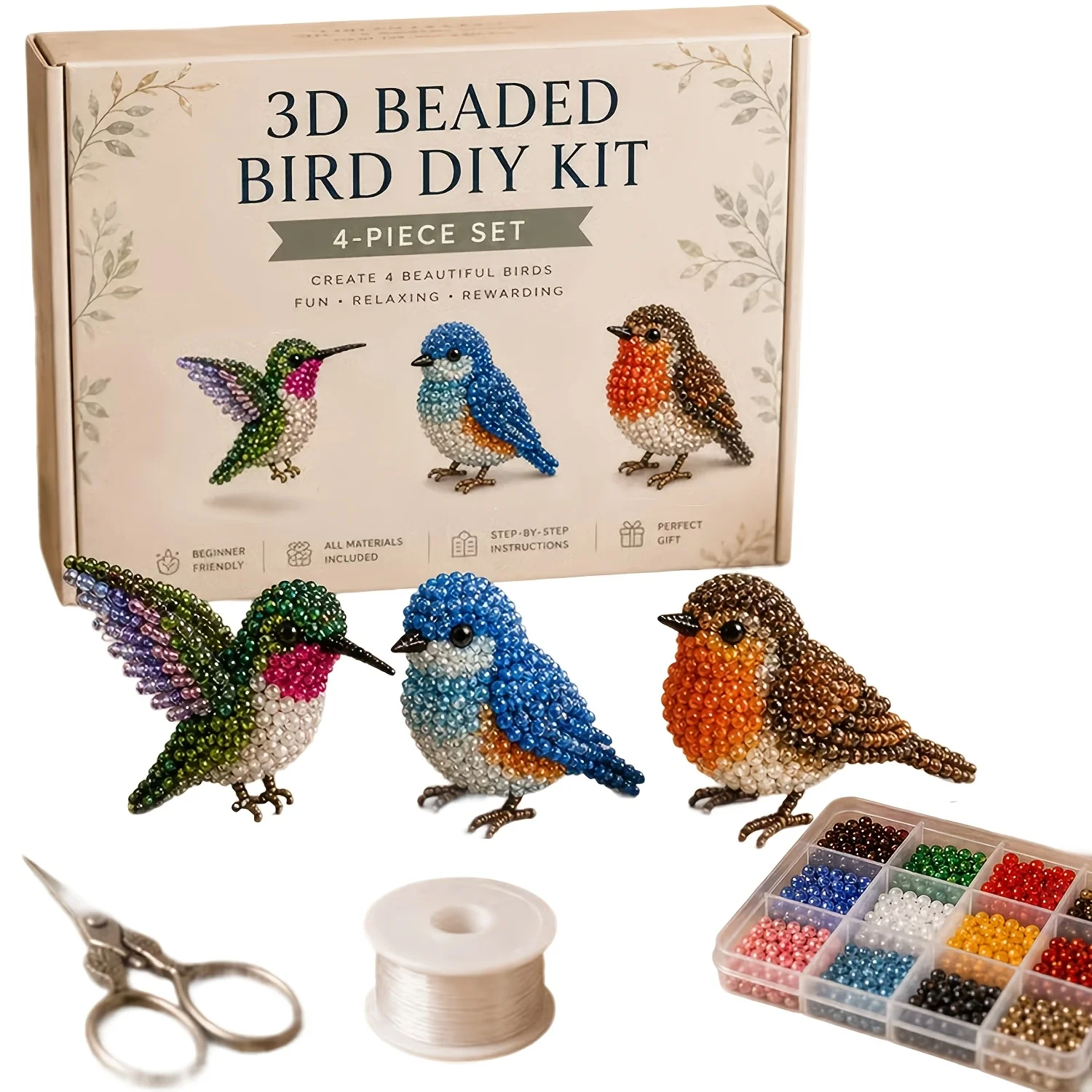 2026 Version Mini 3D Beaded Animal Set, Cute Bird & Animal Beading Craft Kit, Handmade Bead Art Mosaic Set, Relaxing Creative Decorative Gift for Adults