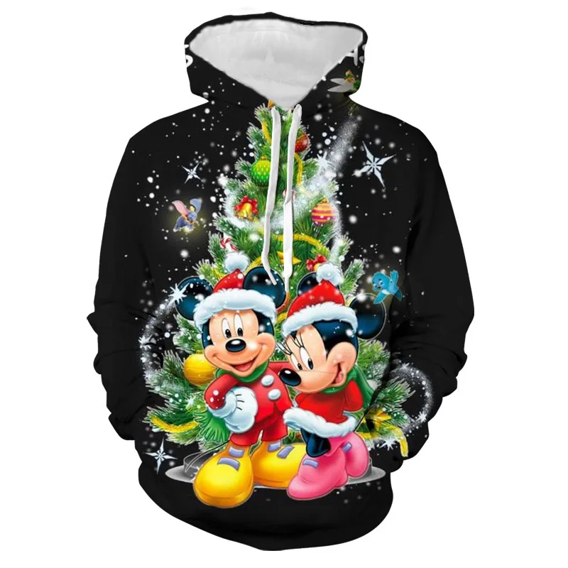 Disney Autumn Men Women Merry Christmas Hoodie Cartoon Mickey Minnie Hooded Clothing Fashion Coat With Hat Casual Streetwear