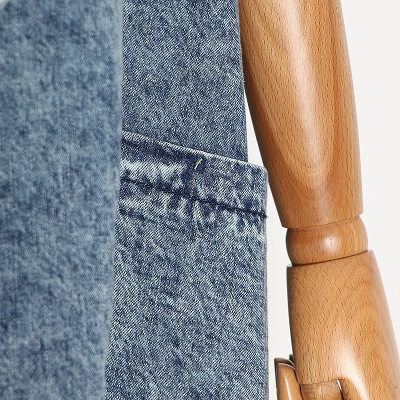 Women's Trendy Long Blue Denim Jacket Autumn Three-Quarter Sleeve Irregular Trench Coat