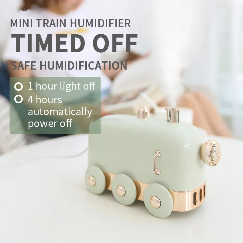 300ml Retro Train Humidifier Ultrasonic Humidicador Mini USB Aroma Air Diffuser Essential Oil Mist Maker Fogger With LED Light