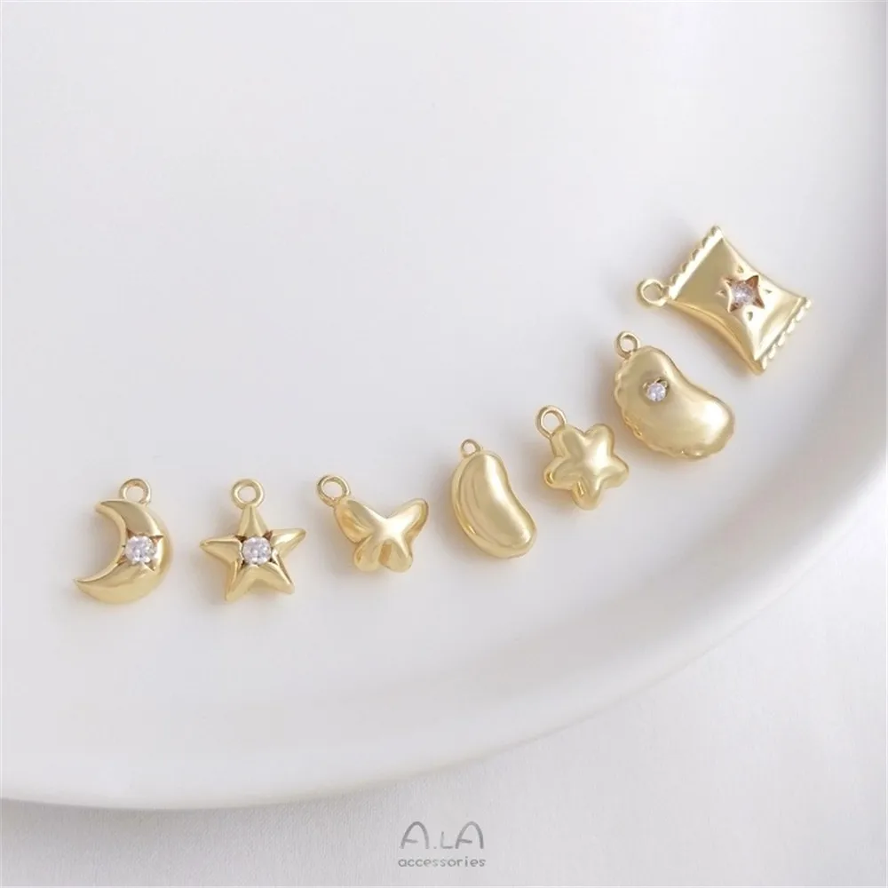 

14K Gold Color Star Moon Butterfly Small Flower Pea Candy Pendant Diy Bracelet Jewelry Small Drip Pendant