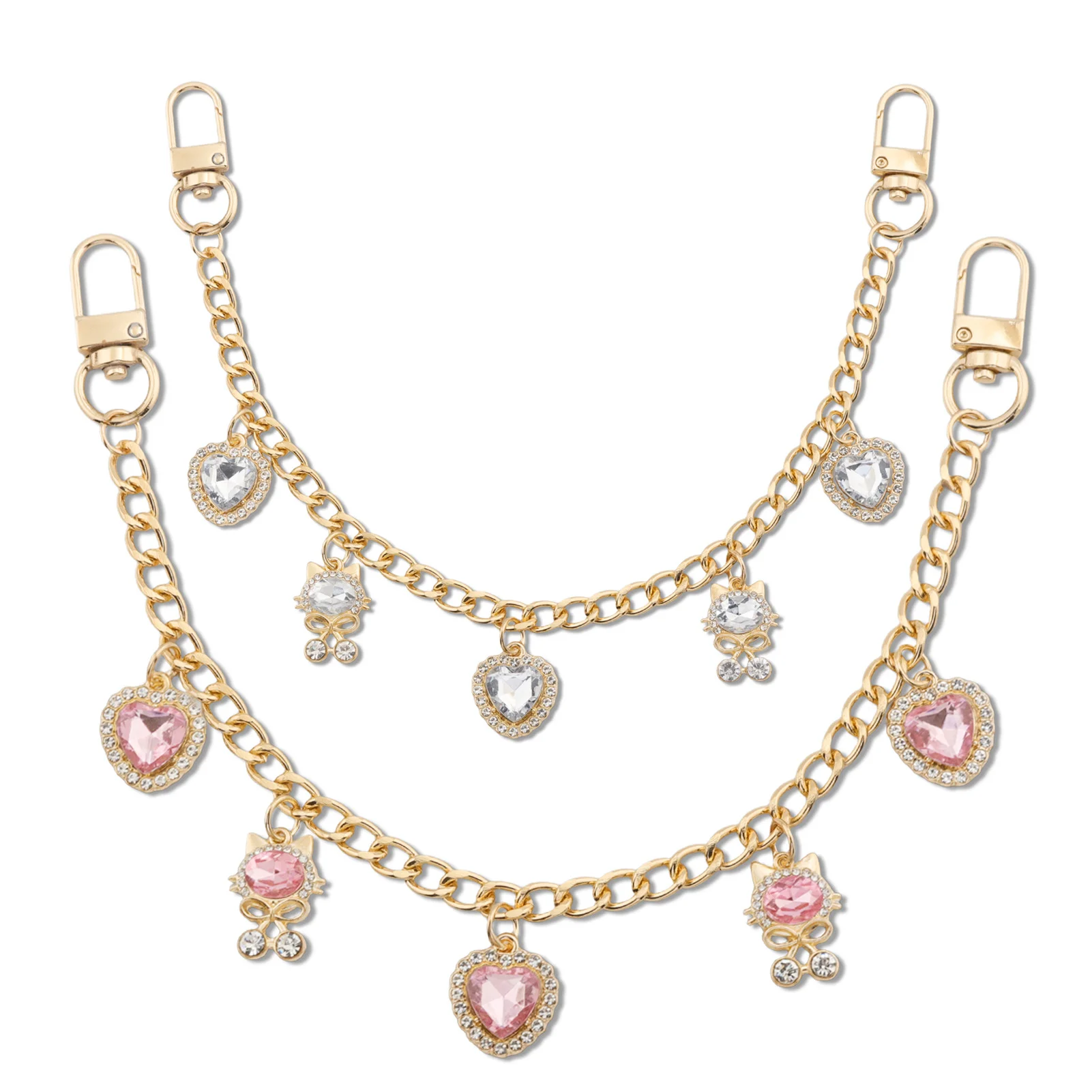 Bag Charm Y2K Rhinestone Heart Cat Pendant Gold Chain Keychain Handbag Decor Crystal Charm Women Kawaii Purse Accessory Jewelry