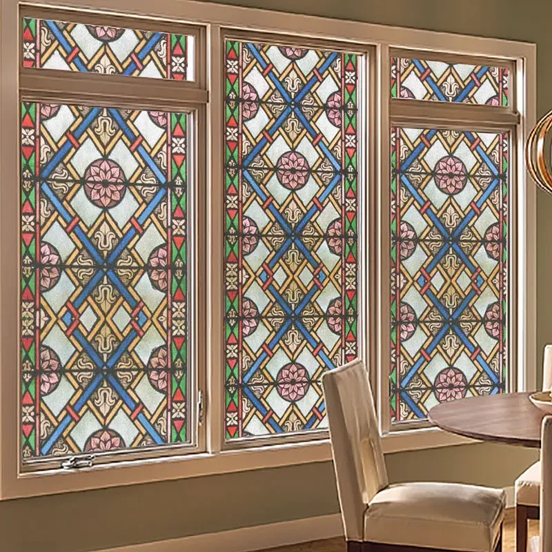 Windows Privacy Film Church Style Stained Glass Window Stickers Static Cling Decorative Frosted Window Films Customized Size