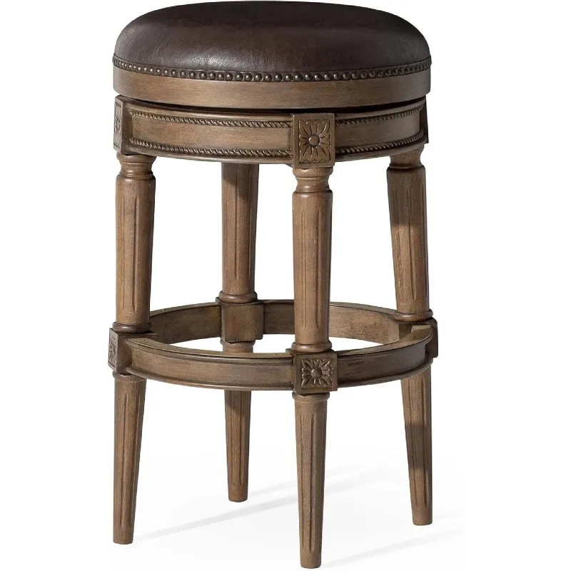 

Барный стул Pullman без спинки 31 дюйм — поворотный стул с подставкой для ног — коричневый каркас из массива дерева и бежевая обивка из искусственной кожи