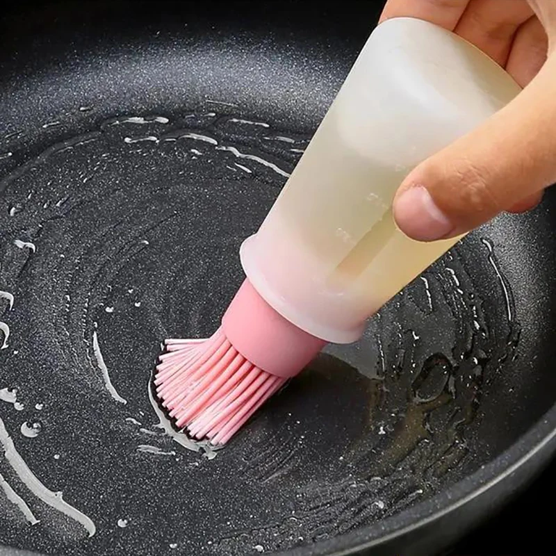 Silicone Oil Bottle Brush Oil Dispenser Bottle With Barbecue Brush High Temperature Resistant Basting Brush Kitchen BBQ Tools