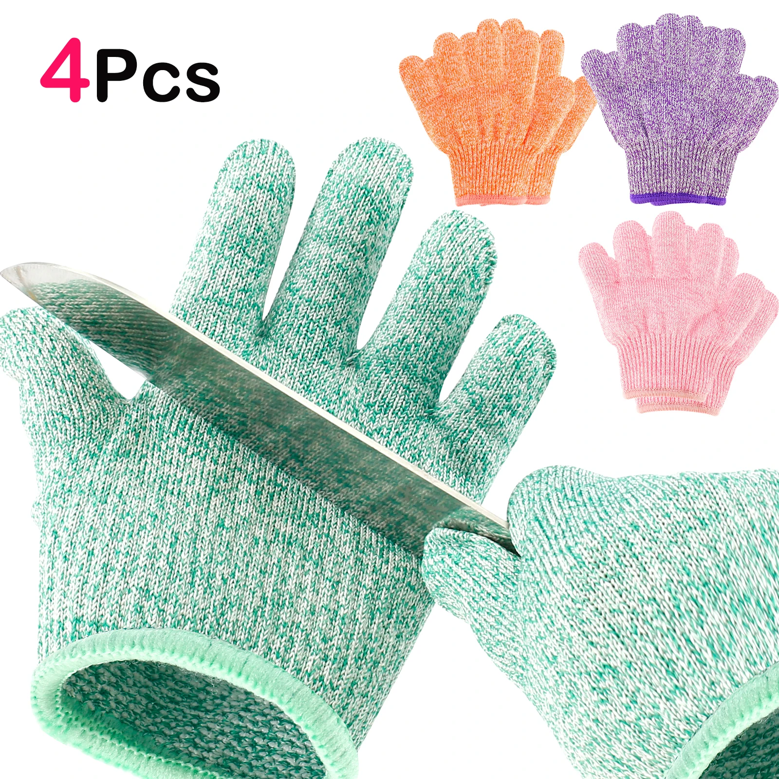 4Pc Kids Safety Anti Cut Gloves HPPE High-strength Level 5 Protection Cutting Gloves for Children Gardening and DIY Carving 14cm