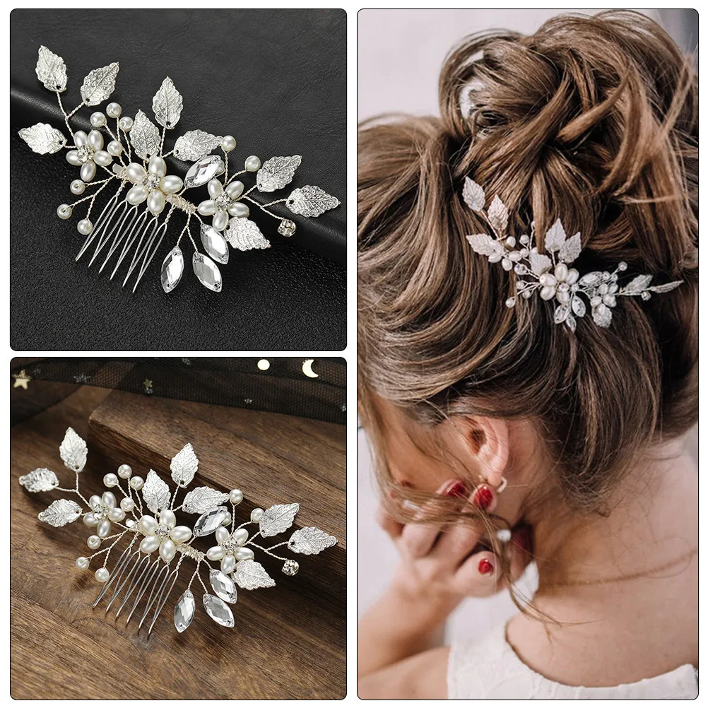 

Silver Hair Comb Pearl Rhinestones Decor Bridal Wedding Party Accessory For Women Girls Bridesmaid Prom Birthday Banquet