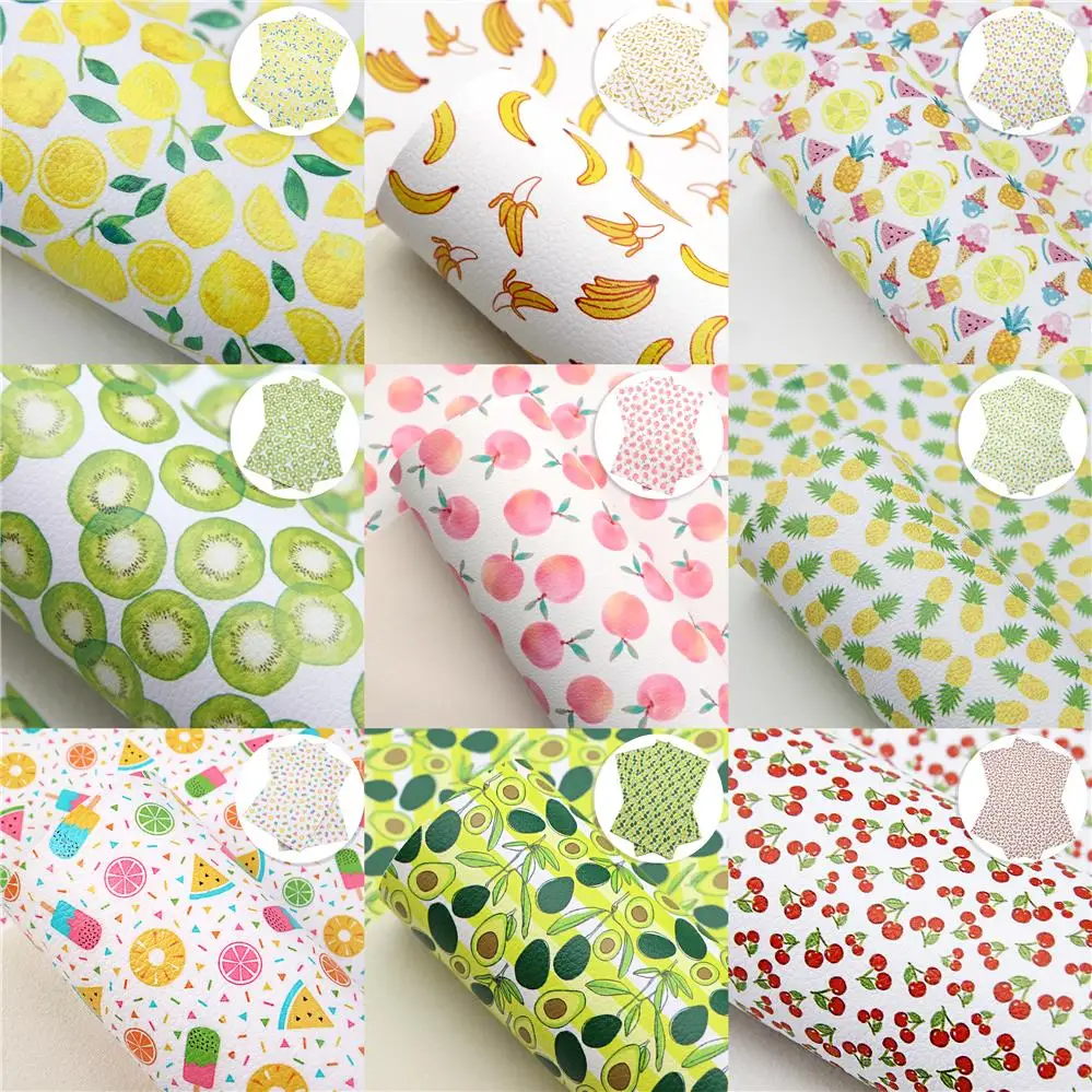 Fruits Watermelon Pineapple Strawberry Printed Lychee Faux Leather Sheets Synthetic Leather Fabric Roll for Earrings Hair Bows