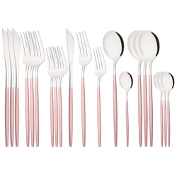 Luxury Flatware Pink Silver Dinnerware Cutlery Set Stainless Steel Tableware Steak Knife Fork Spoon Silverware Service for 4