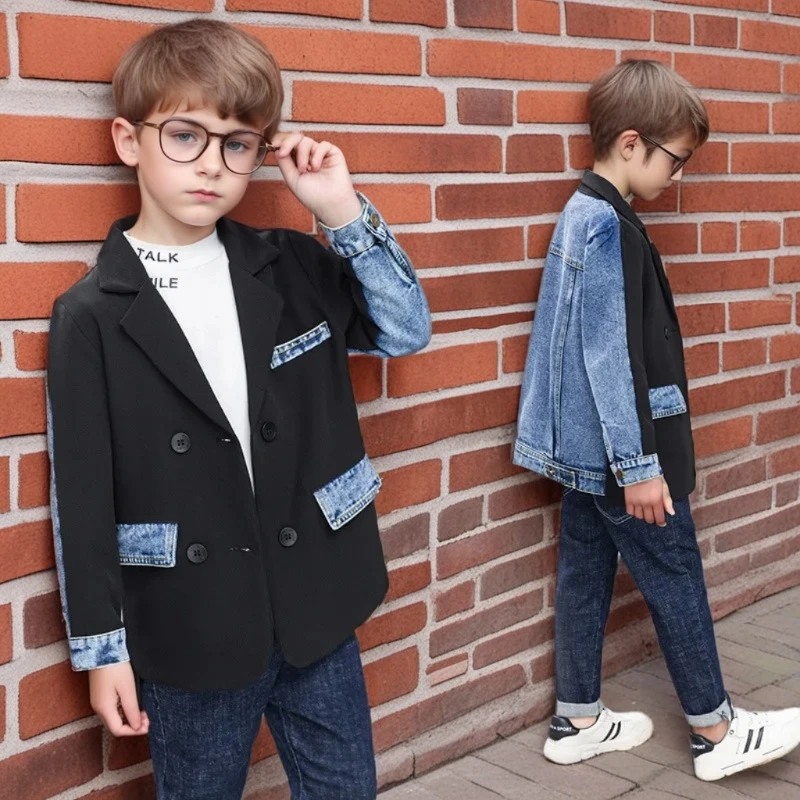 Giacche di jeans per bambini Moda Patchwork Blazer casual Top per ragazzi Ragazze 8 10 12 13 anni Autunno Scuola Adolescenti Capispalla per bambini