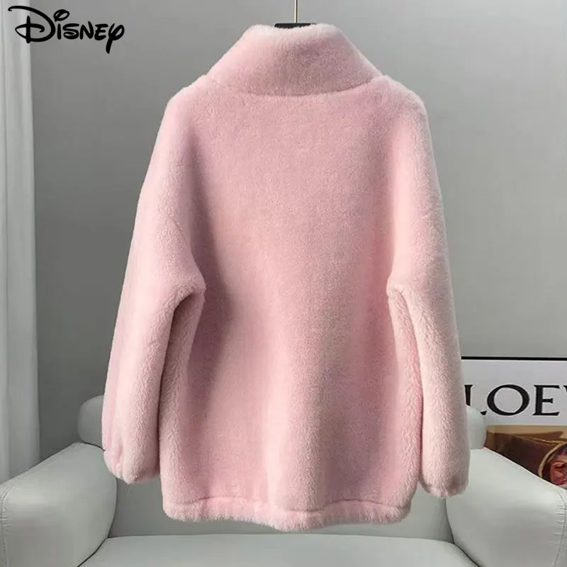 Disney 2023 New Arrival Top Fashion Loose Casual Mickey Mouse Embroidery Real Wool Warm Winter Jackets Coats