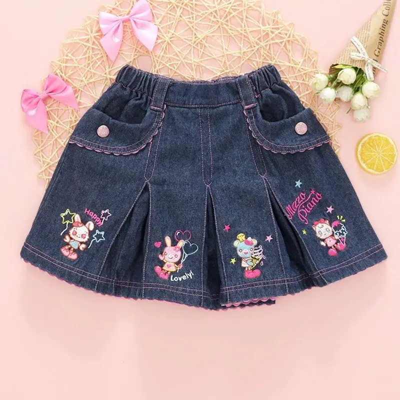 Falda plisada vaquera estilo Lolita japonesa Kawaii para mujer, faldas cortas con bordado de conejito de dibujos animados, minifaldas coreanas bonitas