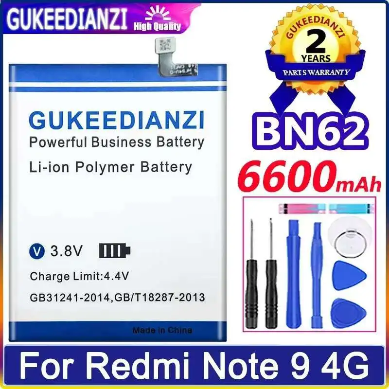 

Long Lasting For Xiaomi Redmi Note 9 4G BN62 Version Fast Charging Mobile Phone Battery 6600Mah