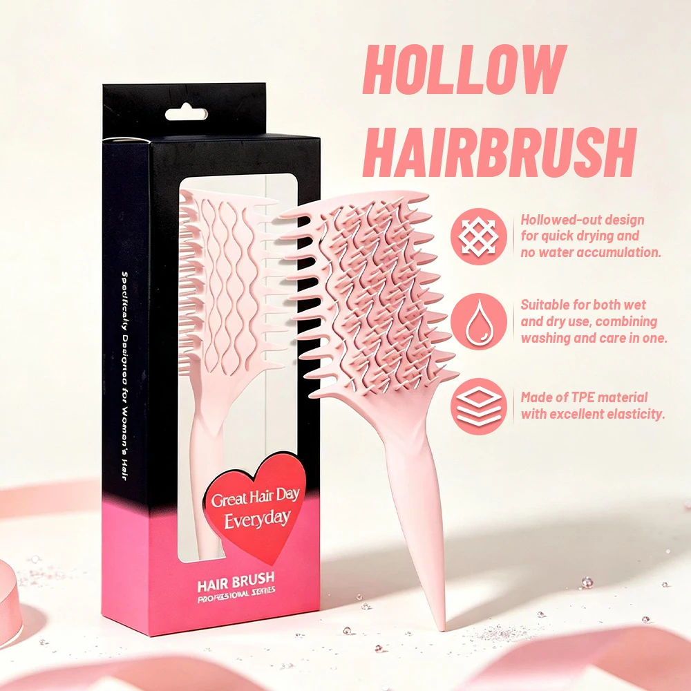 3 in 1 Curl Define Styling Brush Hollow Out Detangling Hair Brush Tangled Hair Comb Shaping Styling Tools With Gift Box