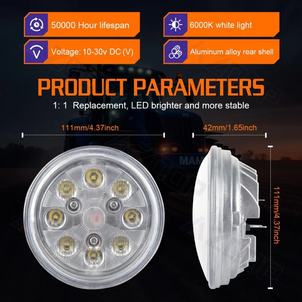Luci per trattori a LED Par36 da 24 W, luci da lavoro a LED rotonde Hi-lo, compatibili 12 V, RE285628, RE561116, RE561