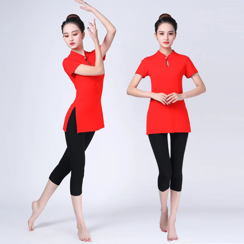 2023 Adult Women Modern Dance Costumes Female Chinese Cheongsam Neckline Top Classical Hanfu Autumn Long Sleeve Stage  Clothes