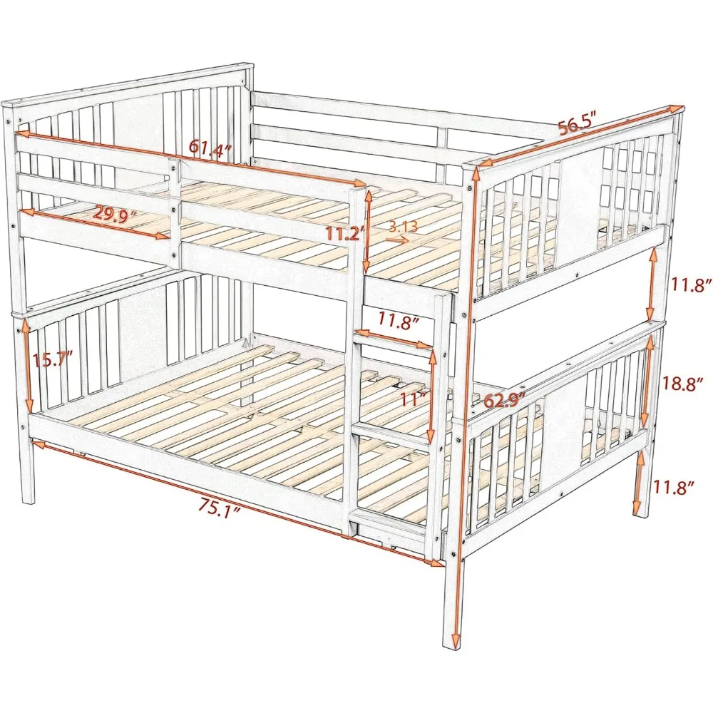 성인용 풀 오버 풀 이층 침대, 십대, 어린이, 사다리 포함, 풀 사이즈 이상의 나무 이층 침대, 높은 길이의 이층 침대