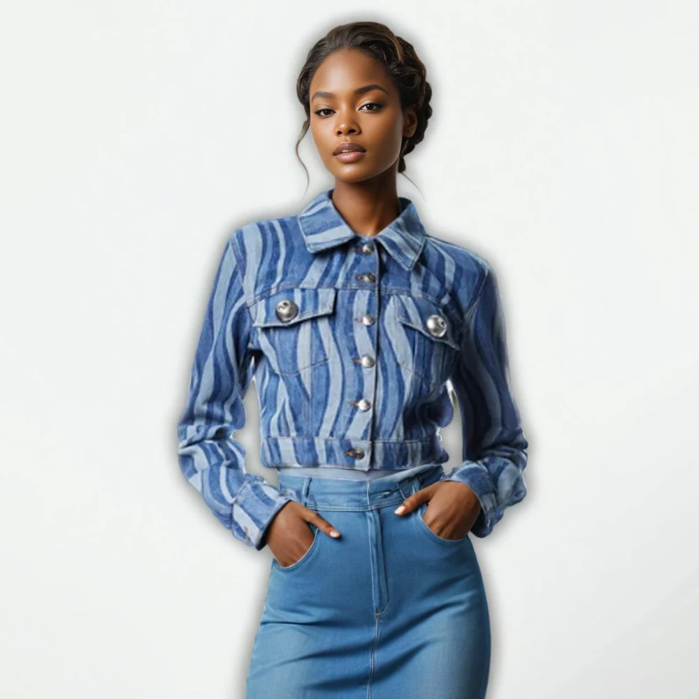 

Casual Striped Denim Coats For Women Lapel Long Seeve Single Breasted Minimalist Fashion Colorblock Jackets Female New