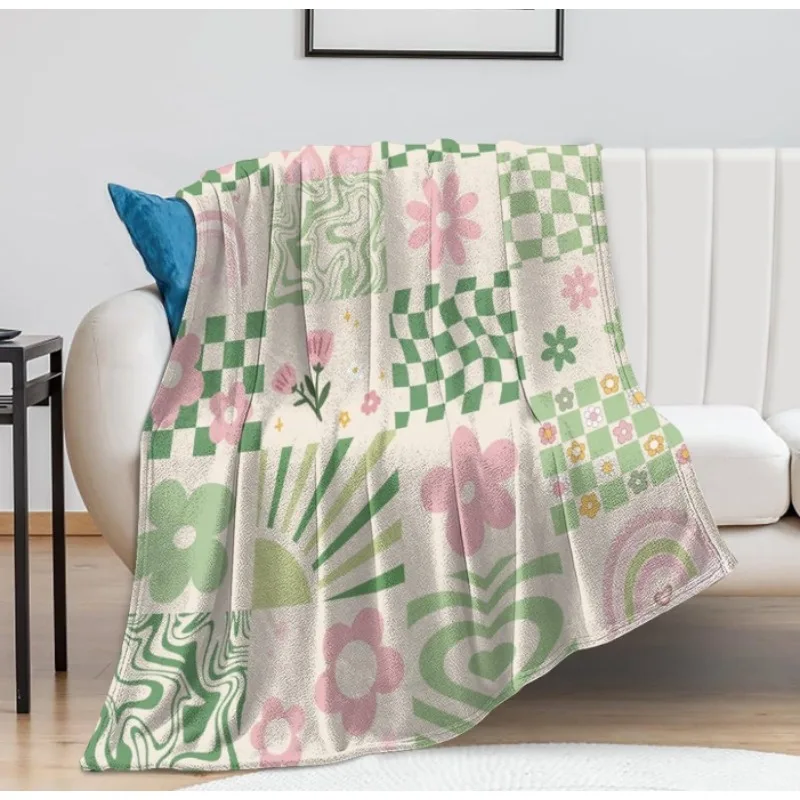 

Цветочное клетчатое лоскутное одеяло для гостиной, спальни, дивана, кресла, кемпинга, путешествий, украшения дома