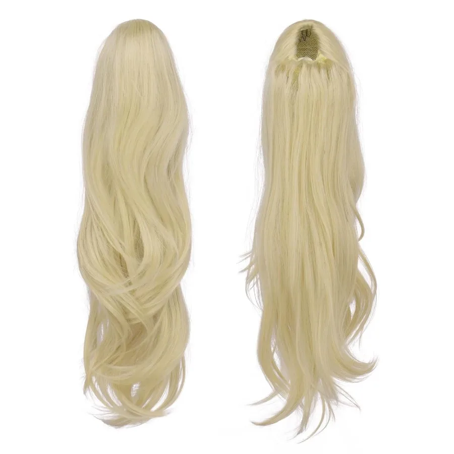 وصلة ذيل حصان برباط من FESHFEN للنساء مع شعر صناعي طبيعي طويل مموج ذو طبقات بلون أشقر رمادي 20 بوصة مثالي