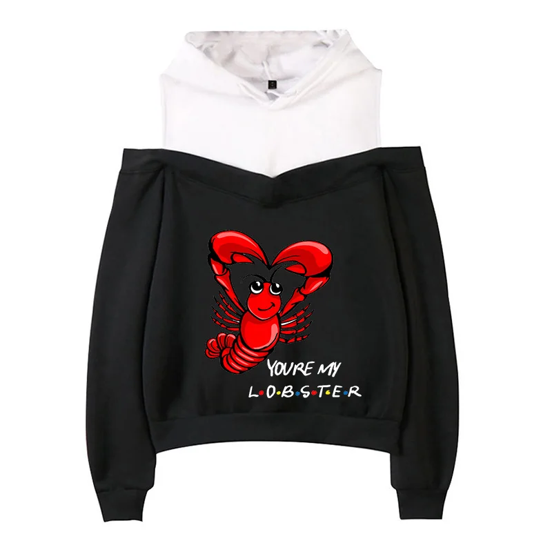 Funny Friends Off Shoulder Hoodies for Women Vintage Streetwaear Friends Tv Show Harajuku Sweatshirt Graphic Pullovers Clothes