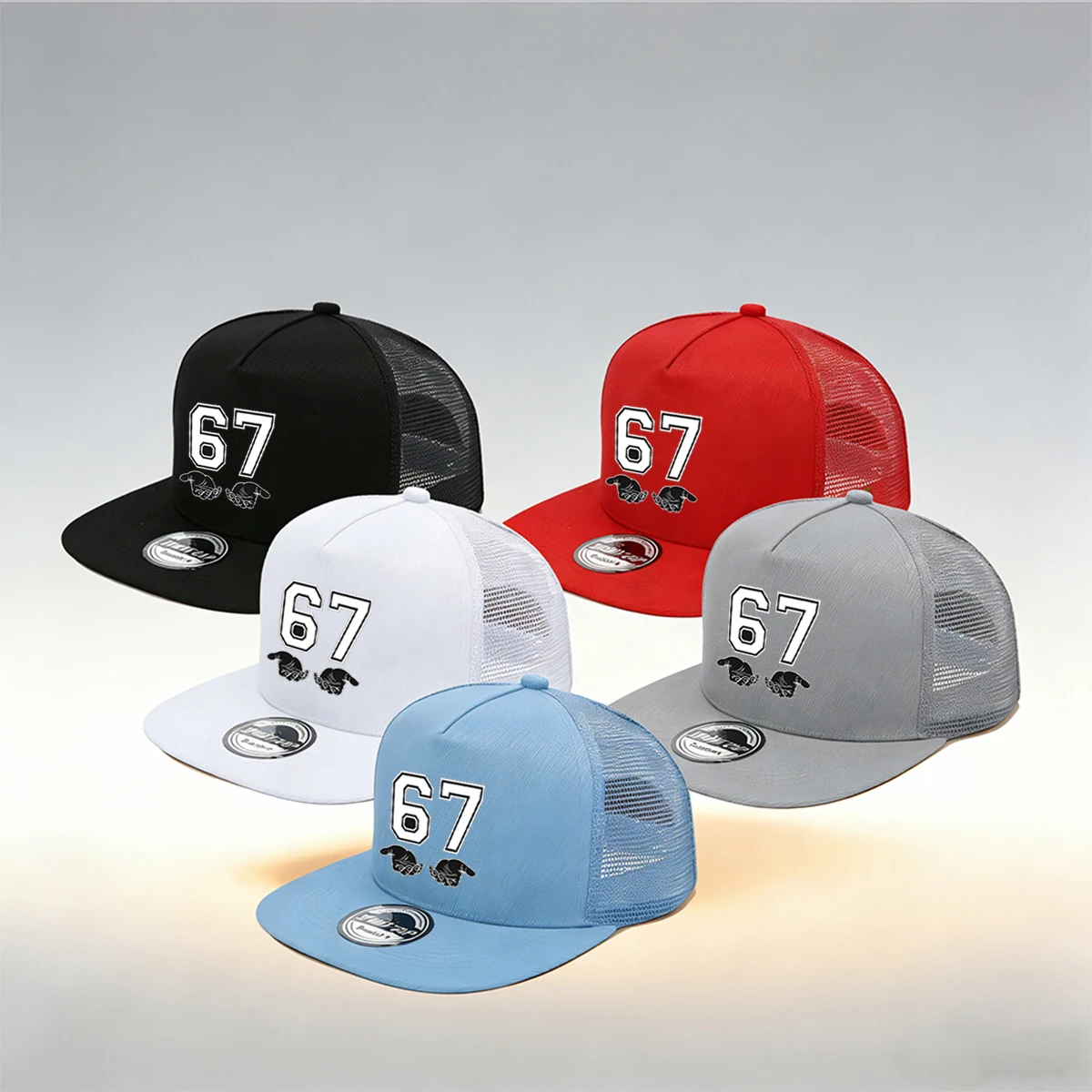 1/2PC Flat Brim Mesh Trucker Hat, Breathable, 67 Number Hand