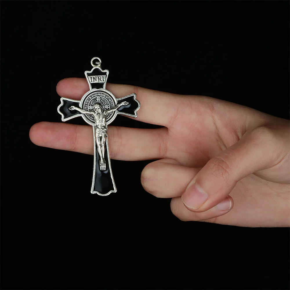 Cottvott 5Pcs Metal 76MM Large Crucifixion Cross Pendant for Religious Rosary Necklace Bracelet Jewelry Making DIY Crafting